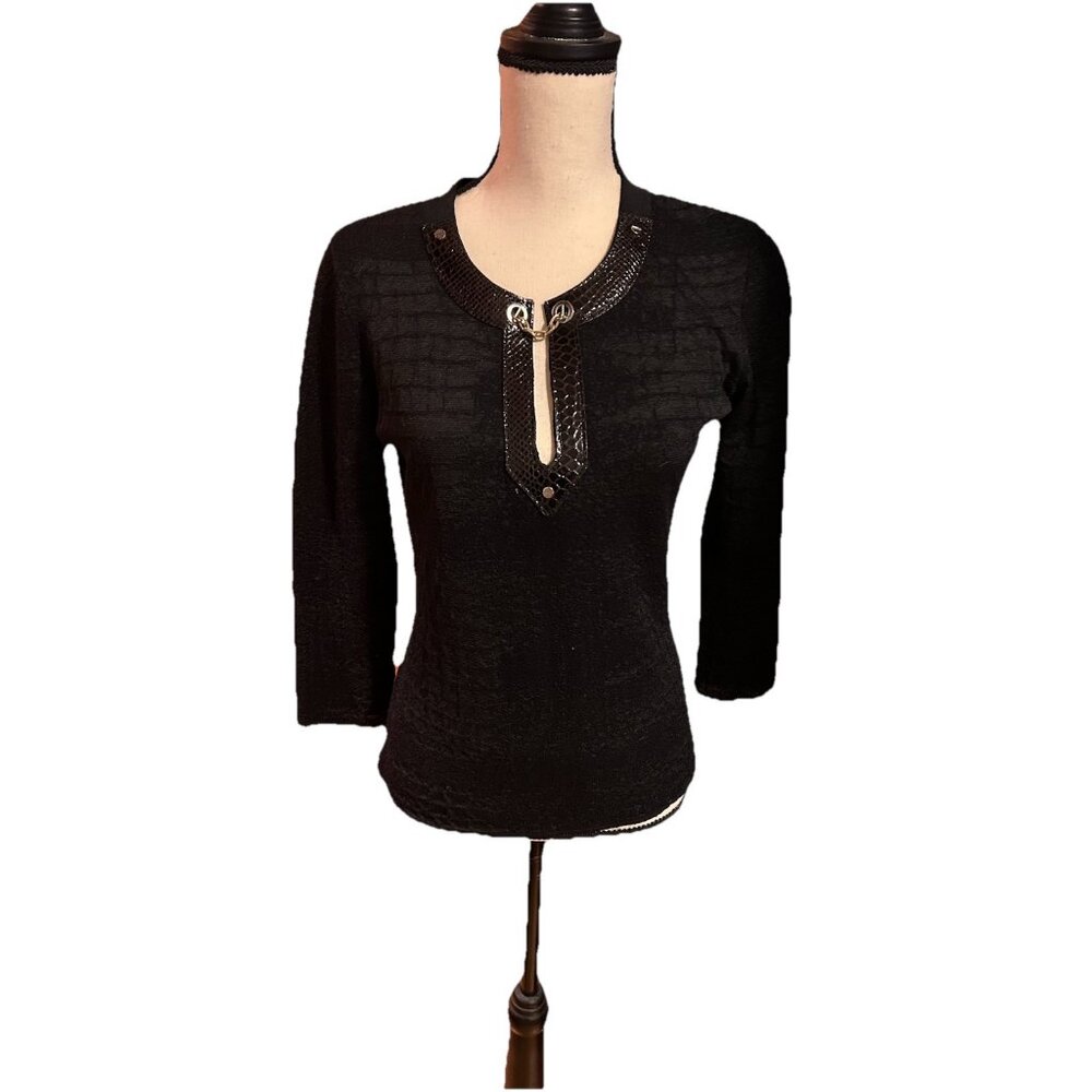 Just Cavalli Knit Top Vintage 2000’s Shirt Size 8 For Women With Leather Chain
